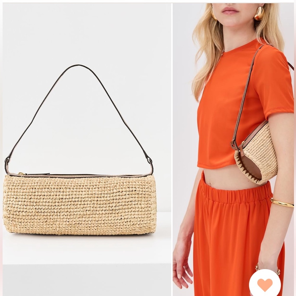 STAUD Mini Taru Raffia Shoulder Bag - Cream